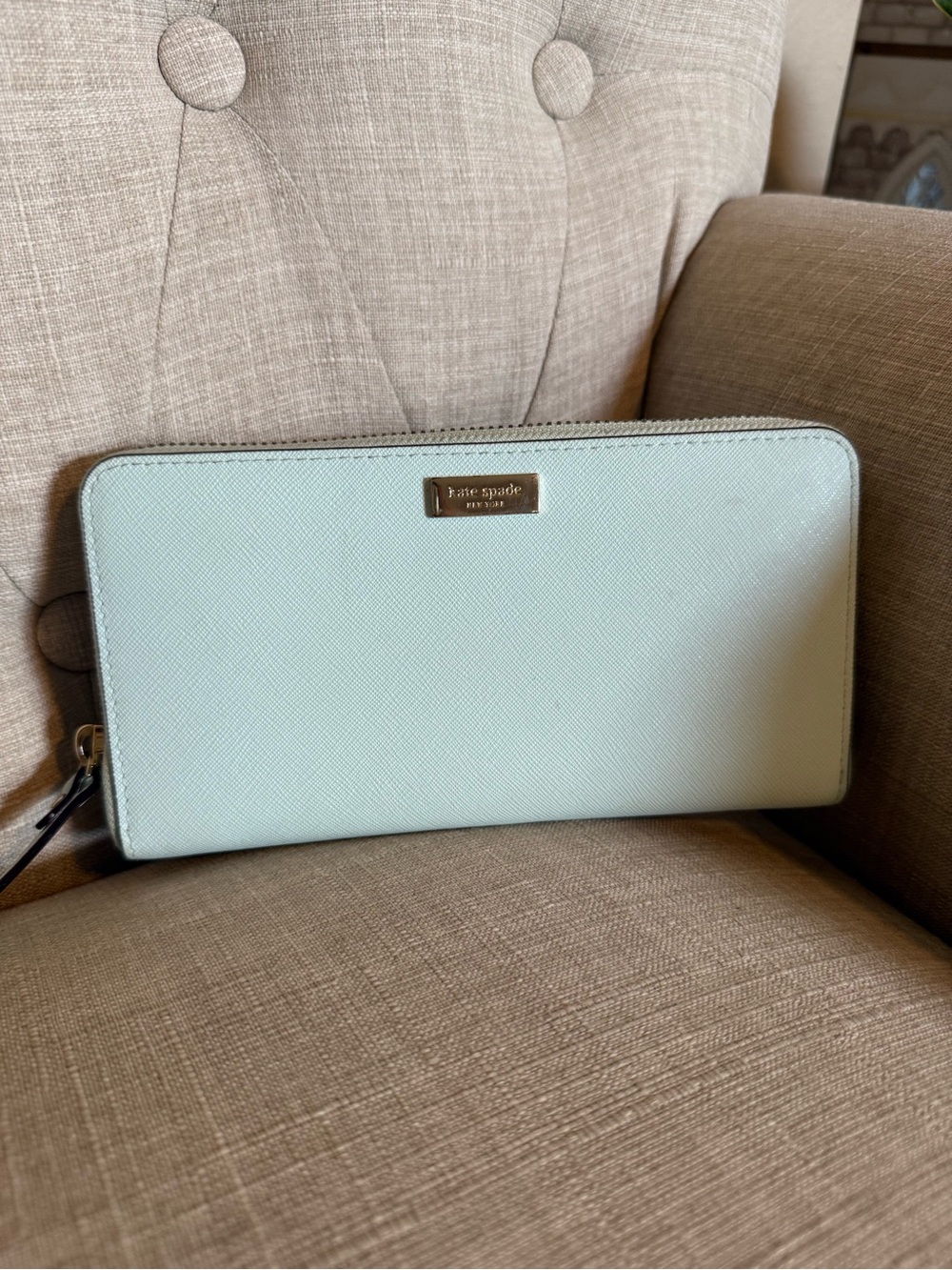 kate spade pastel mint zip-around wallet